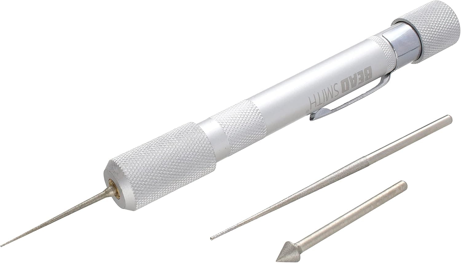 The Beadsmith Bead Reamer Set - 3 Interchangeable Diamond Coated Tips - Anodized Aluminum Hollow Handle for Storage