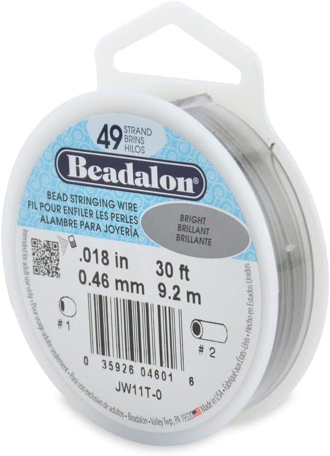 Beadalon 49 Strand Stainless Steel Bead Stringing Wire, .018 in / 0.46 mm, Bright, 30 ft / 9.2 m