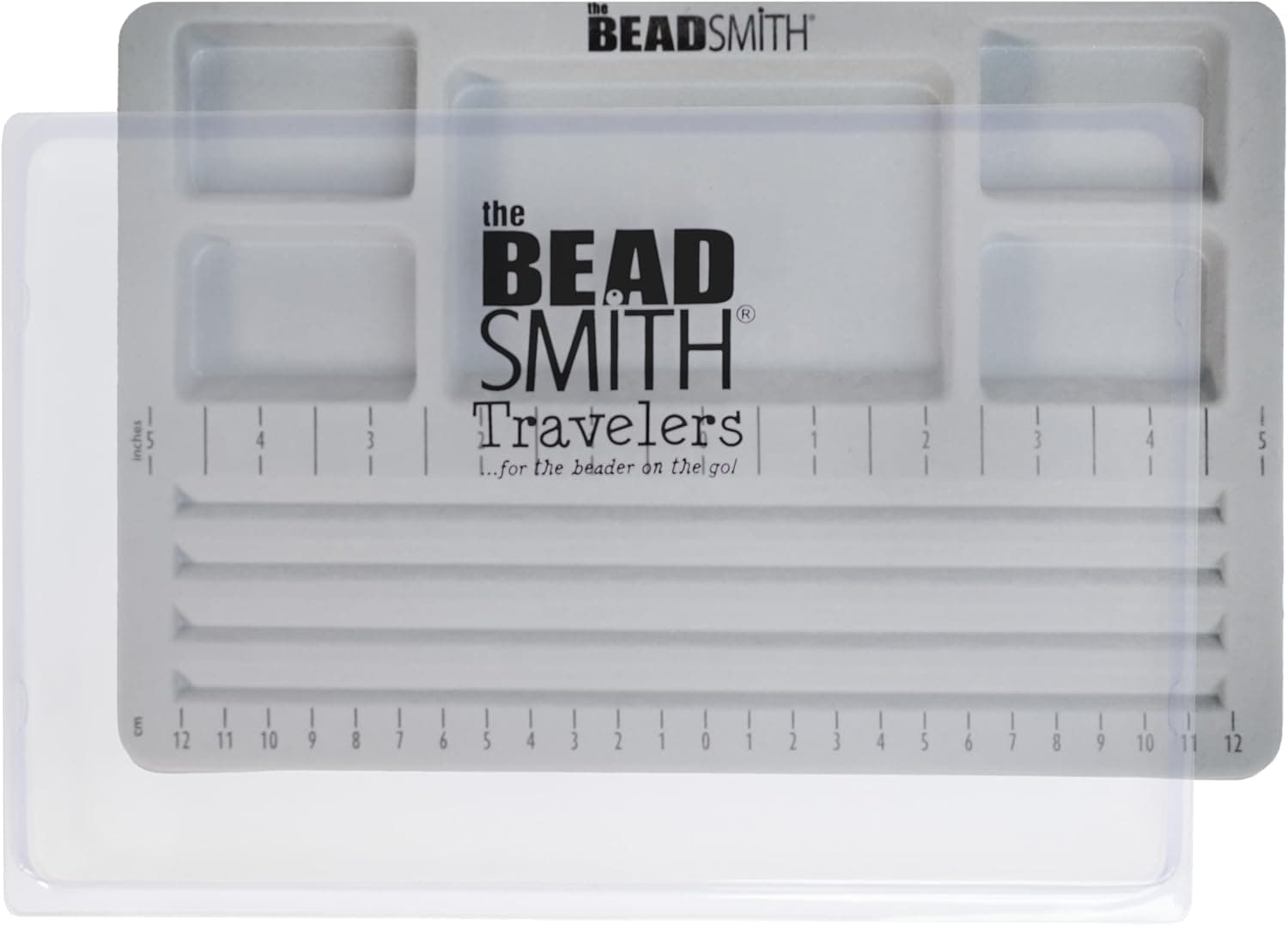 The Beadsmith Mini Bead Board - Grey Flocked, 4 Straight Channels, 5 Recessed Compartments, 7.75 x 11.25 inches