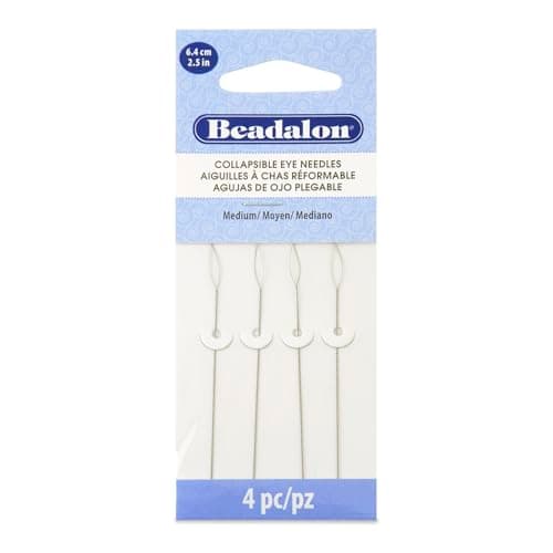 Beadalon Collapsible Eye Beading Needles, Medium 0.36 mm / .014 inches Diameter, 2.5 inches Length, 4 pc