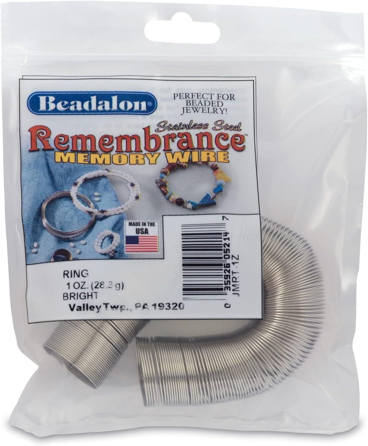 Beadalon Remembrance Stainless Steel Memory Wire Round Ring Bright 1 oz Approx. 195 Coils