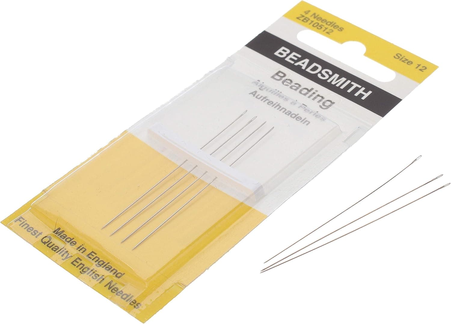 The Beadsmith English Beading Needles, Size 12, 4 Needles per Card, Made in England, Use for Loom Weaving Beadwork