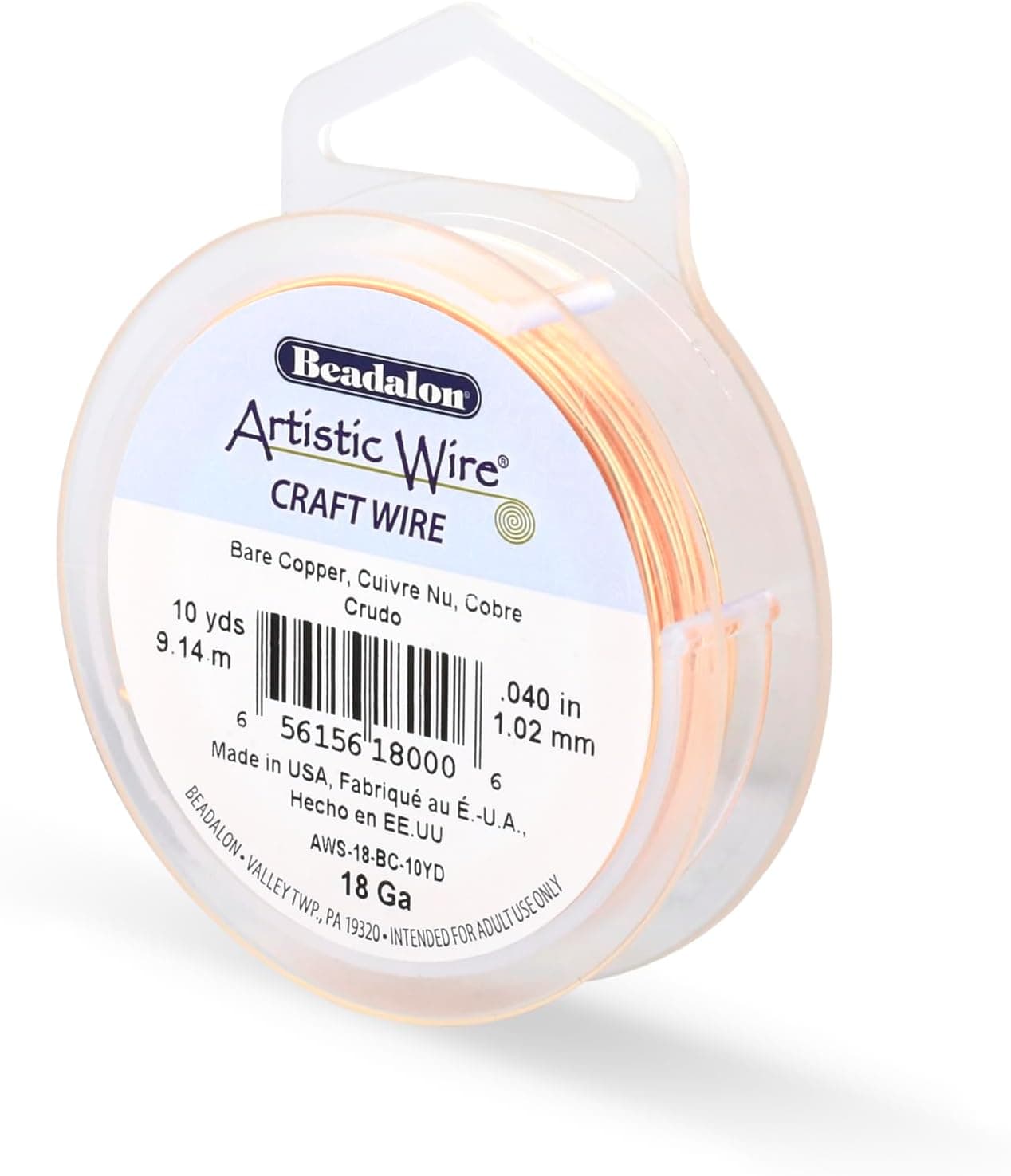 Artistic Wire, 18 Gauge Uncoated Bare Copper Craft Wire, 10 yd