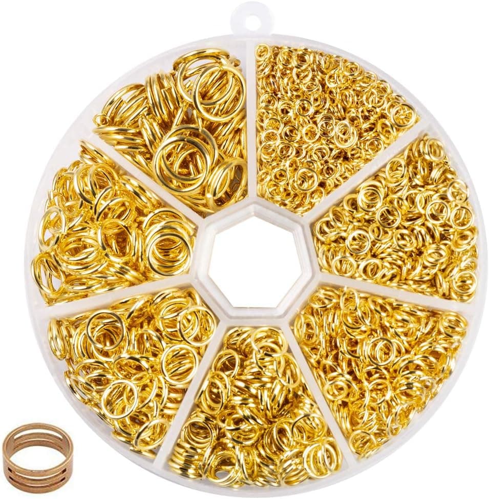 BEADNOVA Open Jump Rings Gold Plated with Jump Ring Opener (3mm-10mm Mix Box Set)