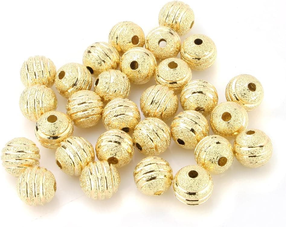 BEADNOVA 50pcs 8mm Gold Plated Round Metal Rondelle Spacer Beads Sparkle Stripe Beads for Jewelry Making