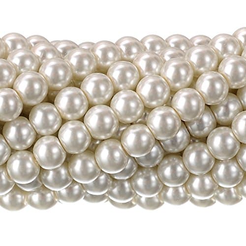 RUBYCA 200Pcs Czech Tiny Satin Luster Glass Pearl Round Bead for Beading Jewelry Making 8mm Cream