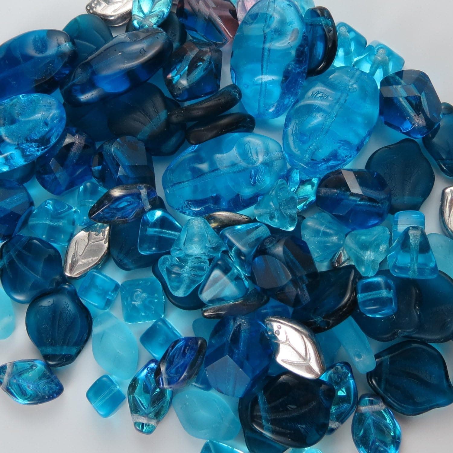 BEAD CONCEPTS 1/2lb Mix Czech Glass Beads in Assorted Sizes - Aqua Marine Blue