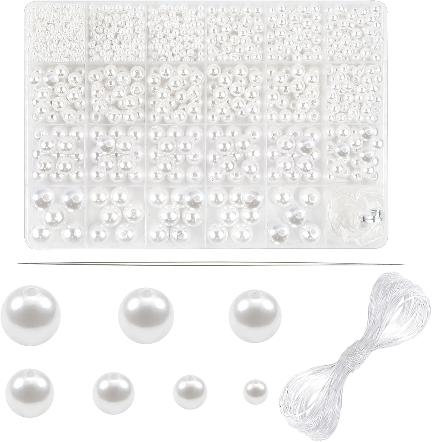 TOAOB 1400pcs White Pearl Beads for Jewelry Making 3mm to 14mm Loose Round Faux Pearl Beads