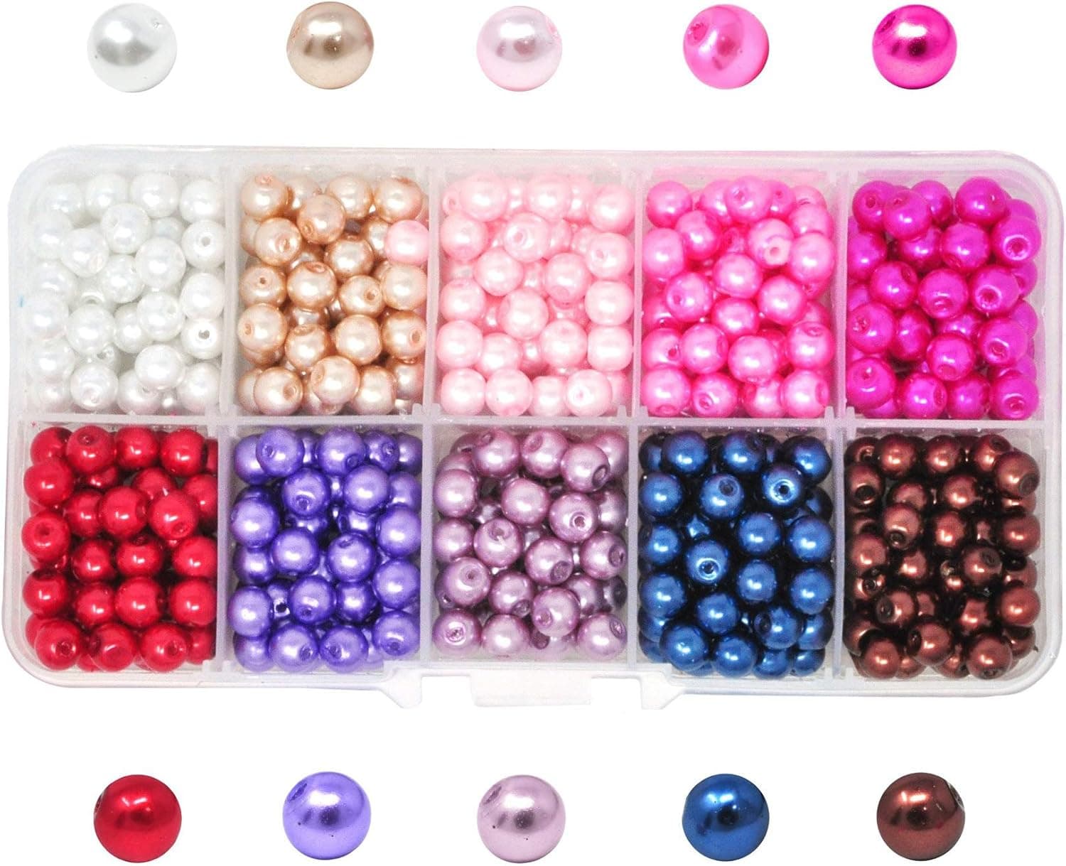 Mandala Crafts 6mm Multicolor Pearl Beads for Bracelet Making - 500 Faux Round Pearls