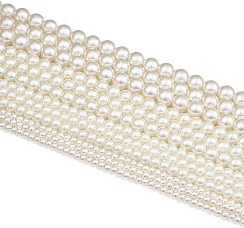Beadthoven 20 Strands 4mm 6mm 8mm 10mm Glass Pearl Beads Round Loose Spacer Ivory White