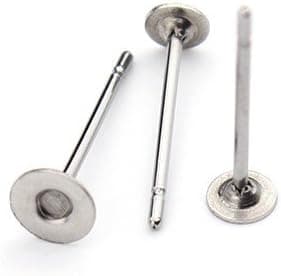 Flat Pad Glue-on Earring Posts Studs Findings for Making Earrings Pack of 500Pcs (12x4mm, Steel Tone)