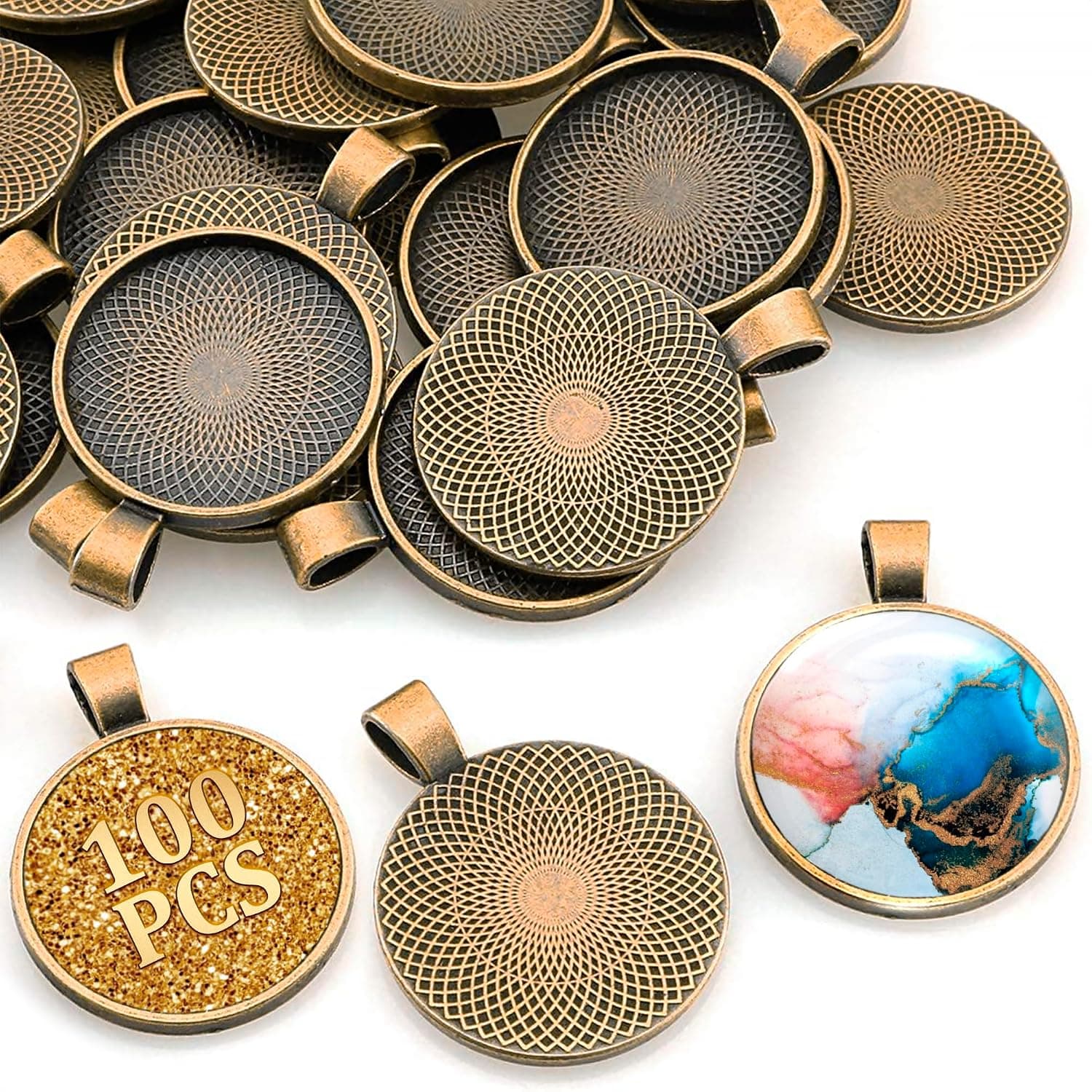 ASIBT 100 PCS Pendants for Jewelry Making Pendant Trays | Cabochon Frames for DIY Crafts | Bezels for Jewelry Making