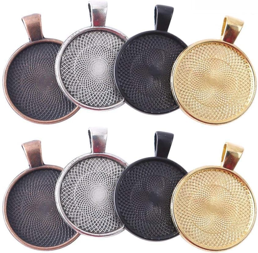 PENTA ANGEL 24PCS 25mm/1 Inch Round Bezel Pendant Trays Blanks Trays Pendant for DIY Crafting Photo Jewelry Making (4 Colors)