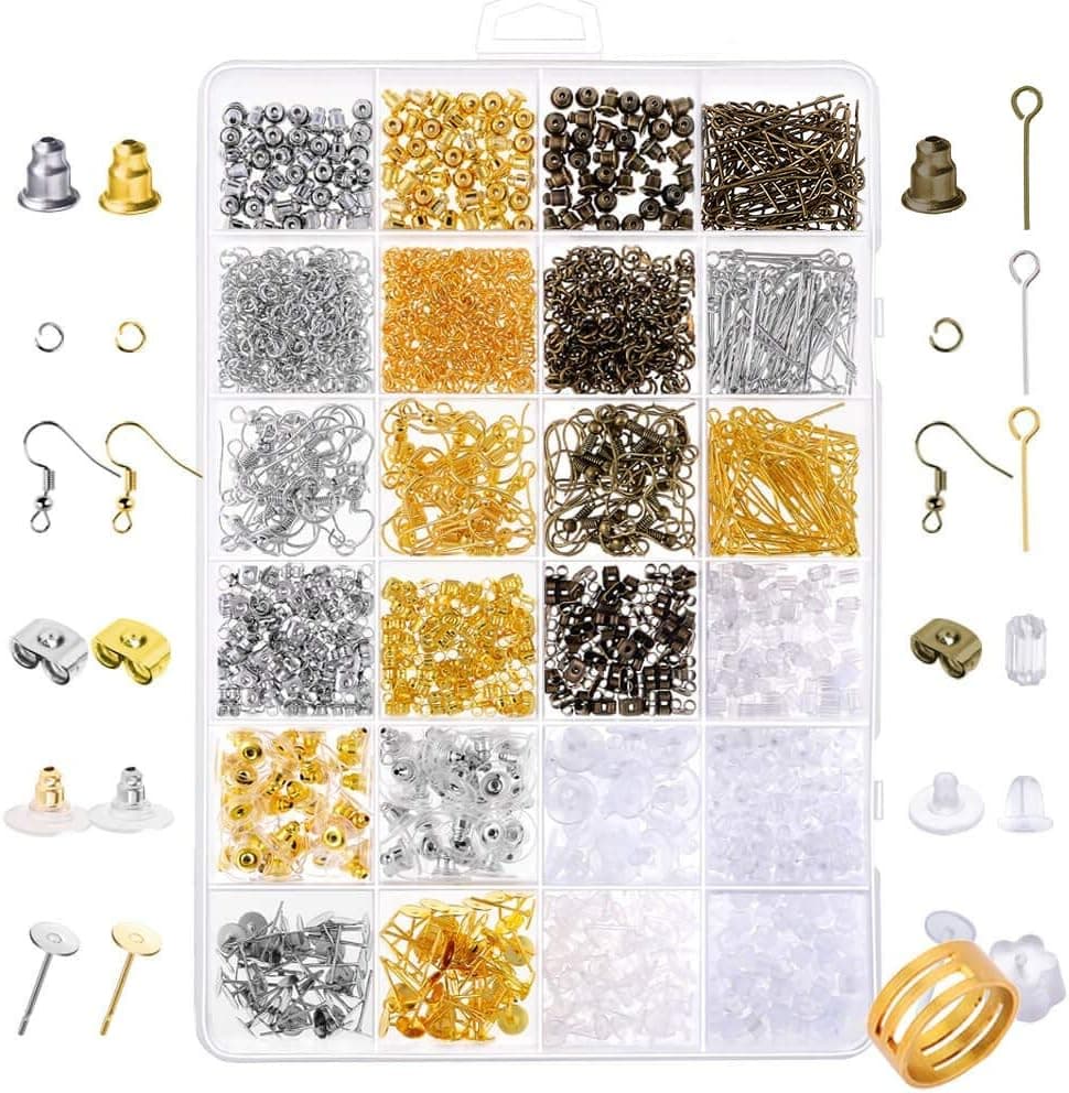 Paxcoo 2400Pcs Earring Making Supplies Kit with 24 Style Earring Hooks, Earring Backs, Earrings Posts and Findings