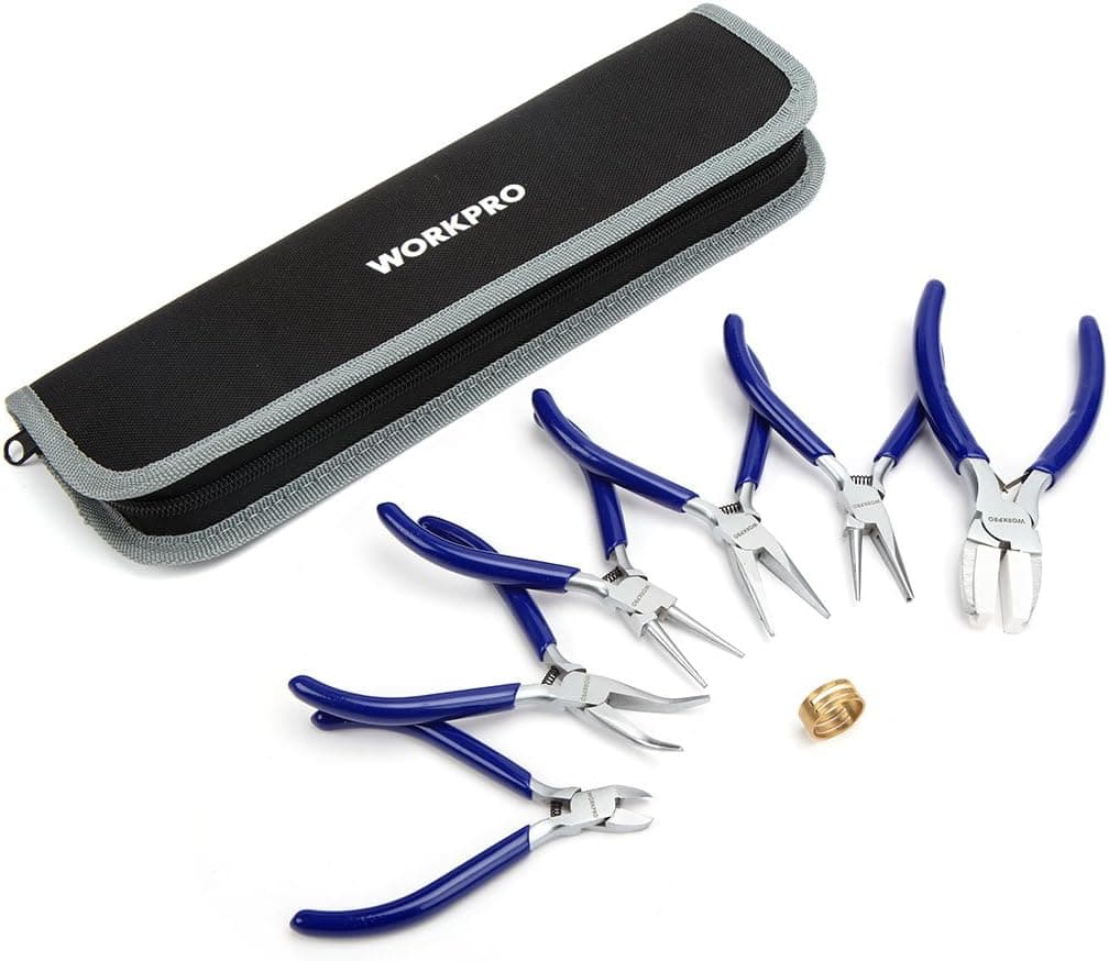 WORKPRO Jewelry Pliers Set, 7-Piece Jewelry Making Tools Kit with Needle Round Nose Plier and Bent Nose Plier Wire Cutter, with Carrying Pouch