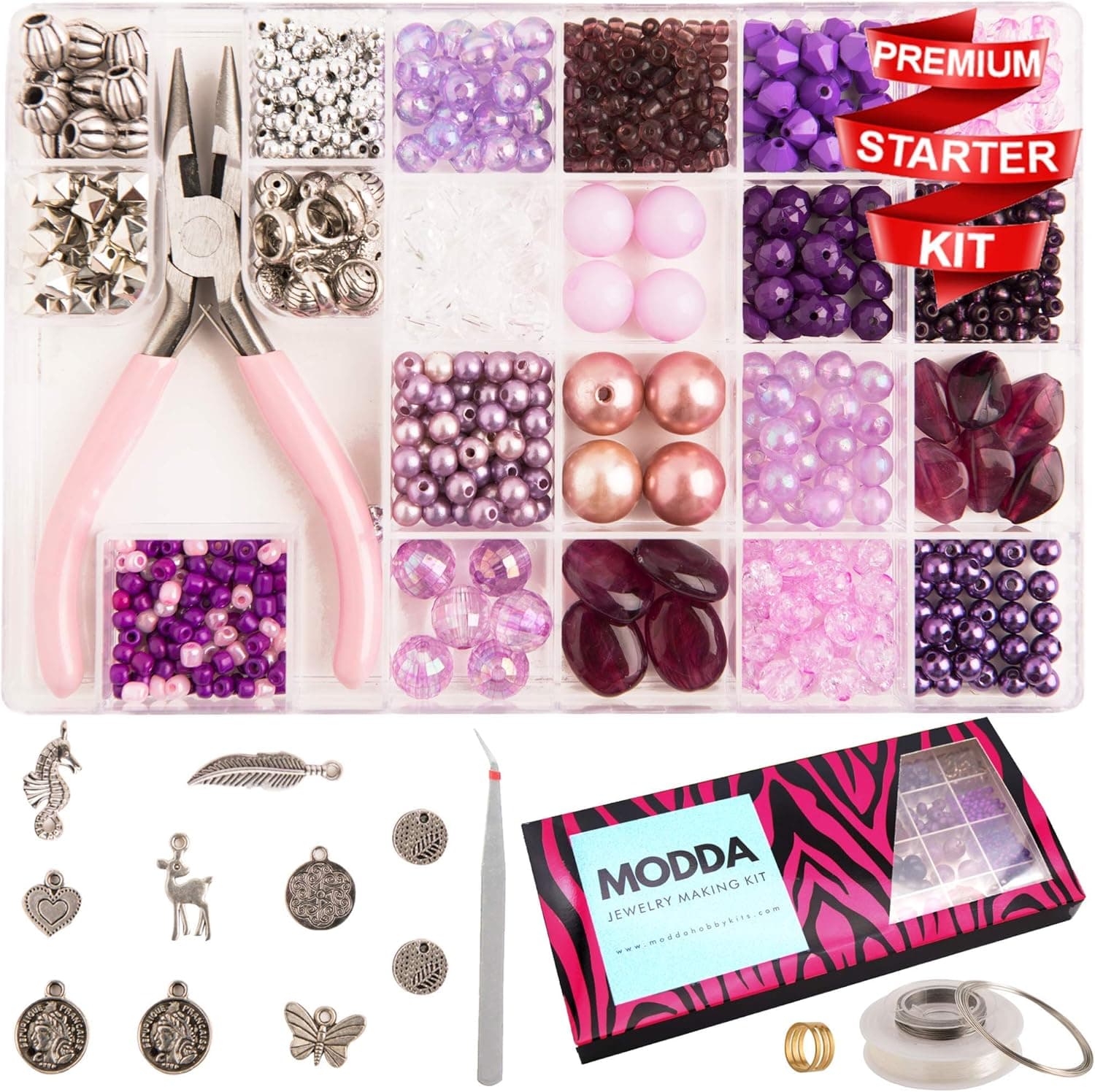 MODDA Jewelry Making Supplies - Jewelry Making Kits for Adults, Teens, Girls, Beginners, Women - Purple Set