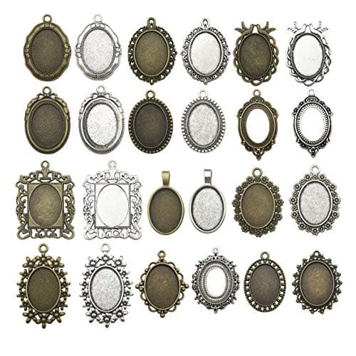20pcs 18x25mm Oval Bezel Pendant Base Trays Cabochon Settings Trays Pendant Blanks 20pcs Mixed No Duplicate (M116)
