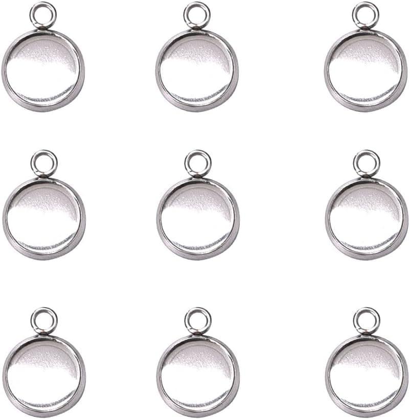 LANBEIDE Stainless Steel Bezel Pendant Trays Cabochon Settings Trays Pendant Blanks 10x10mm 50Pcs