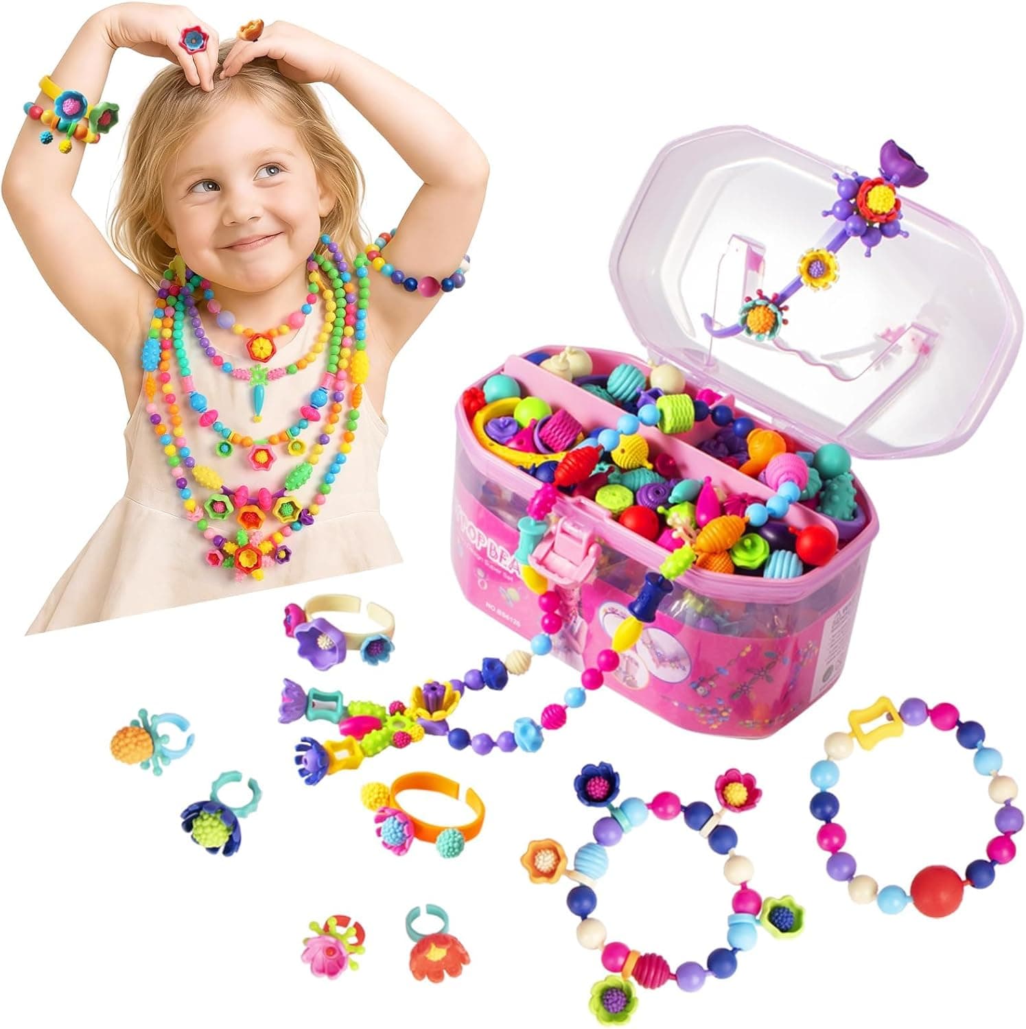 BIRANCO. Pop Beads, Jewelry Making Kit - Arts and Crafts for Girls 3-7 Years Old, Snap Beads Toys - 520 pcs