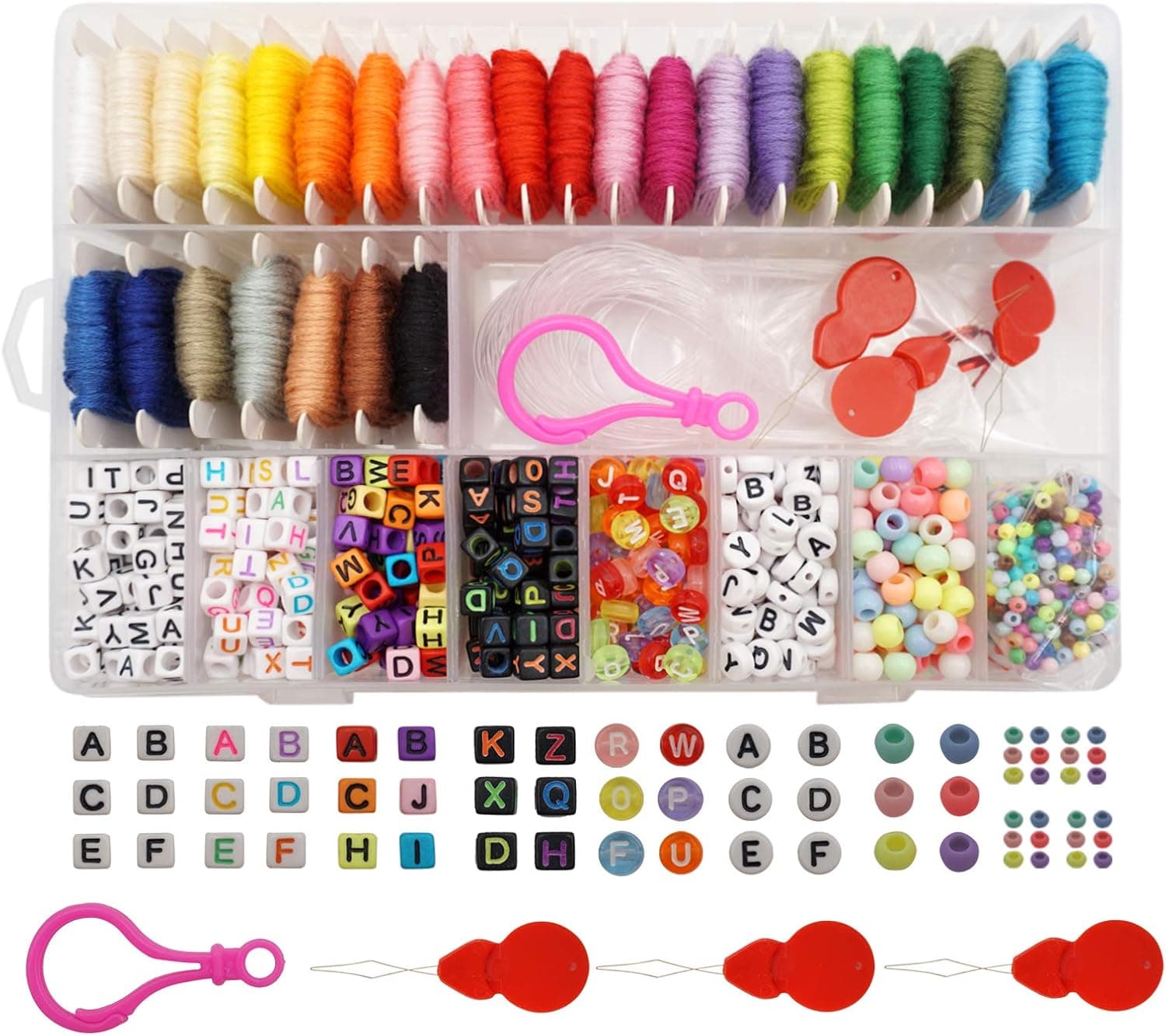 Peirich Friendship Bracelet Making Beads Kit, Letter Beads, 22 Multi-Color Embroidery Floss Over 1900 pcs A-Z Alphabet Beads