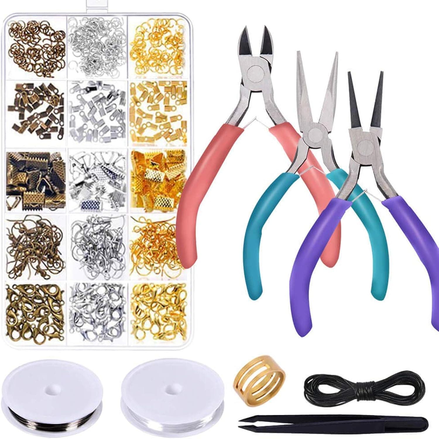 anezus Jewelry Repair Kit with Jewelry Pliers, Jewelry Making Tools, Beading String and Jewelry Making Supplies