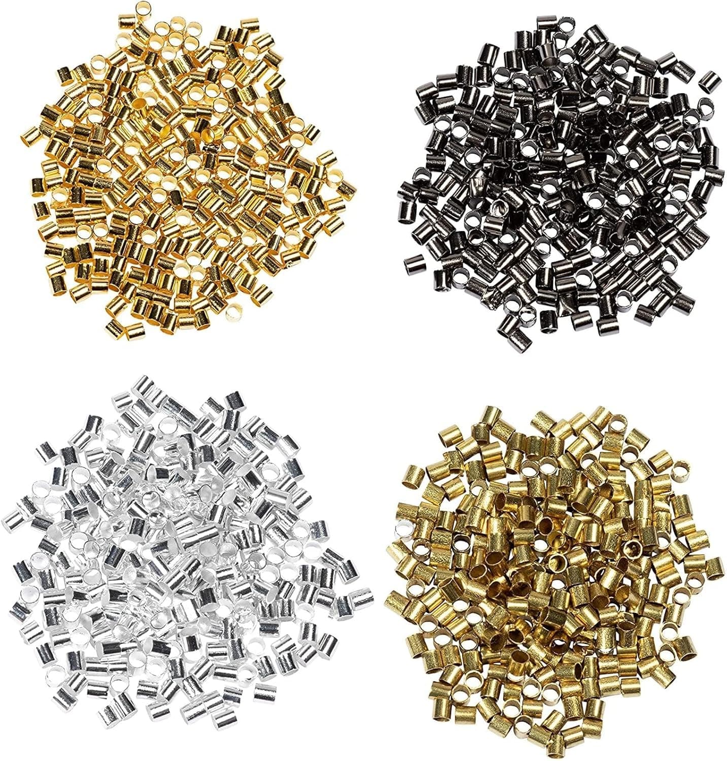 KEISHIP Crimping Beads for Jewelry Making, 2x2 mm, 1000 Pack (Gold, Silver, Copper, Black)
