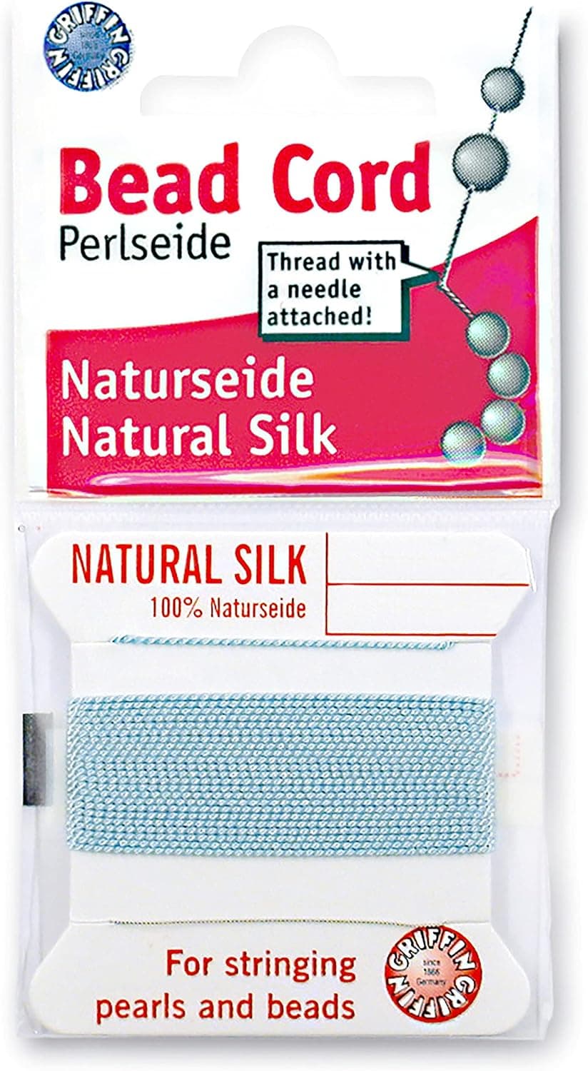 Griffin Silk Bead Cord Perlseide Turquoise Color Size 8 (0.80mm) 2 Meters per Card Stainless Steel Needle Attached