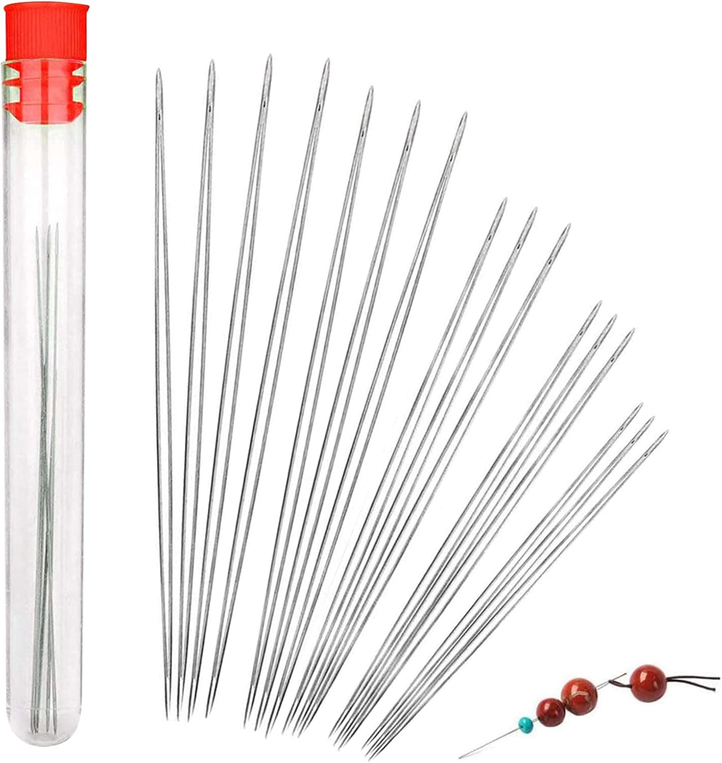 16 Pieces Beading Needles, Seed Beads Needles Beading Embroidery Needles Big Eye Collapsible Beading Needles Set with Needle Bottle (5 Size)