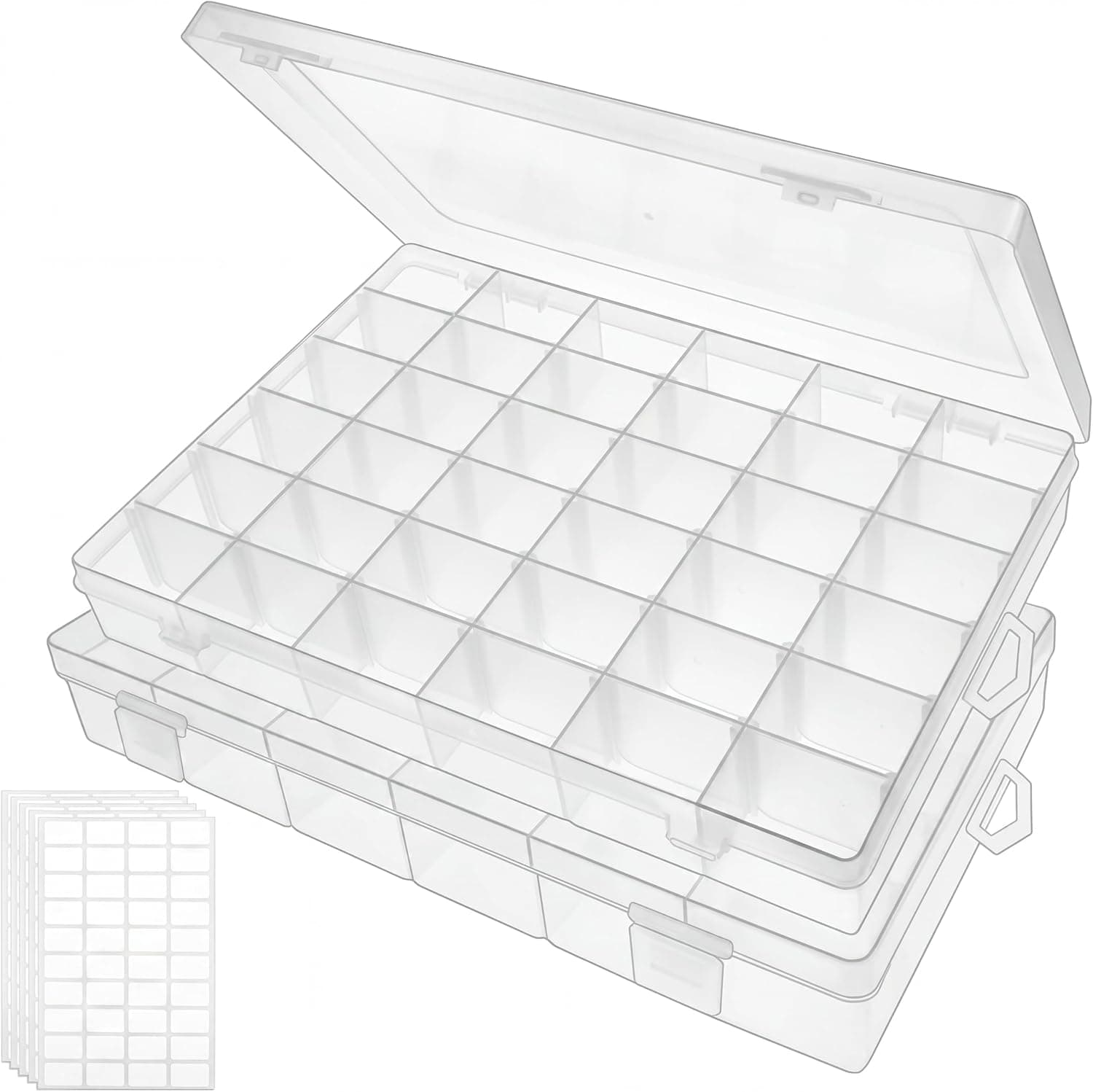 Bead Organizer Storage 2 Pack 36 Grid Jewelry Tackle Craft Box with Adjustable Dividers and Label Stickers