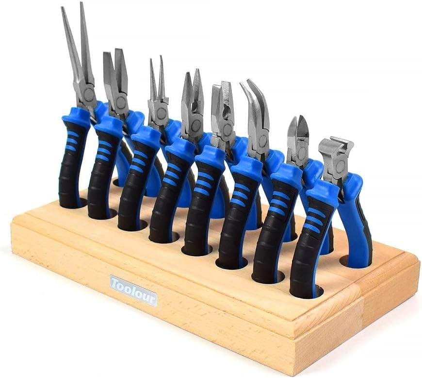Toolour Jewelry Pliers Set Jeweler Making Tools Kit with Wood Holder, 8Pcs Professional Wire Plier for Beading Jewelry