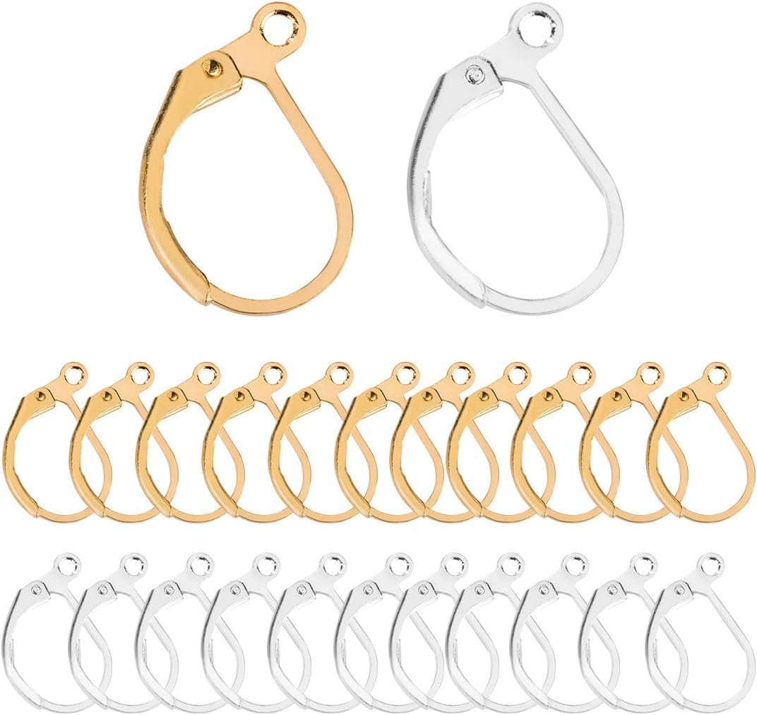 100pcs Hypoallergenic Earring Hooks, Leverback Earwire, Gold Plated Brass 15mm (50 Gold & 50 Silver)