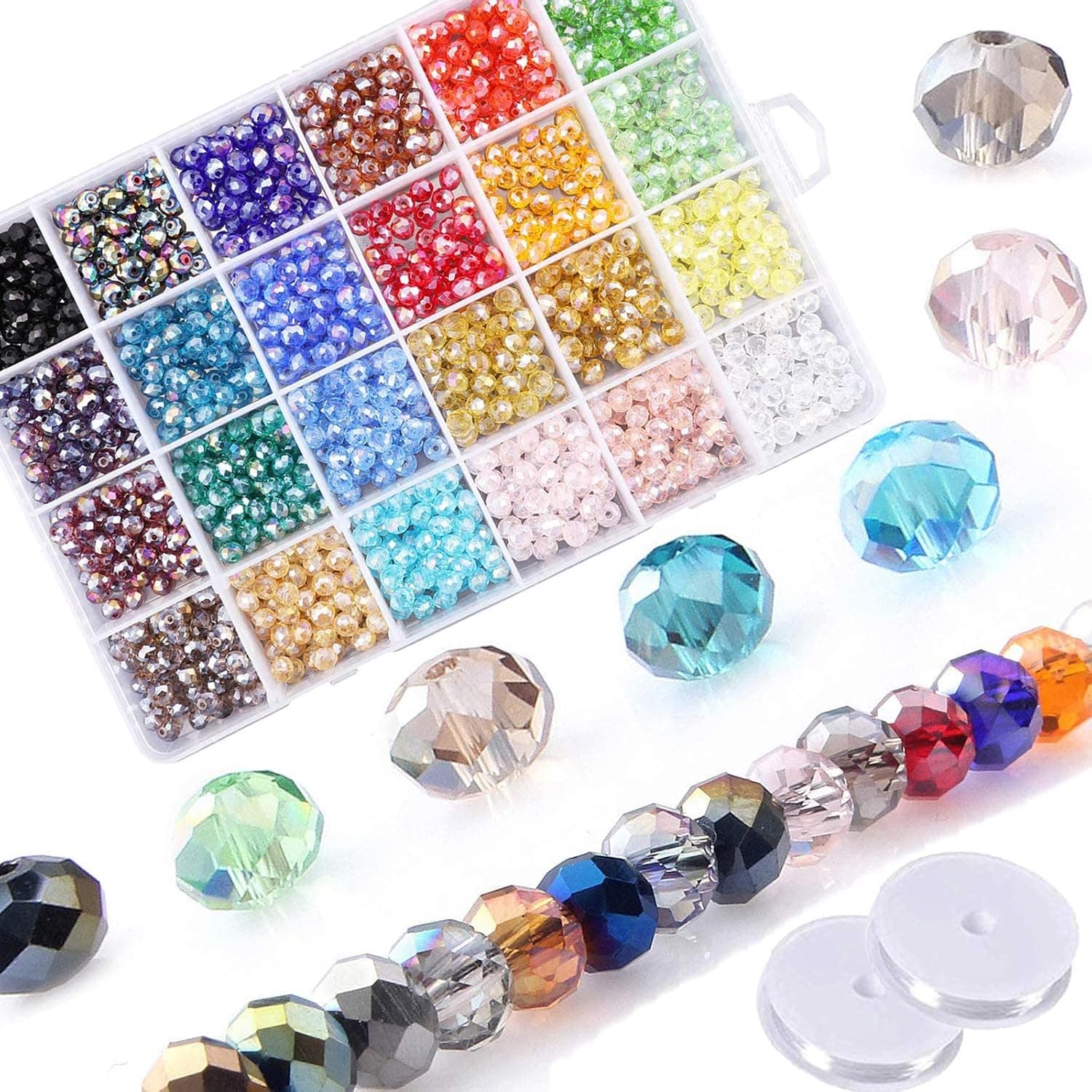 Messar 1200Pcs Faceted Rondelle Beads, 6mm Crystal Glass Beads AB Color Plated Bicone (24 Mixed Colors)
