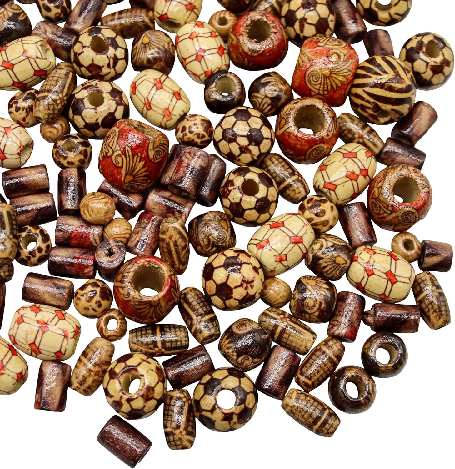 Fun-Weevz 500 PCS Wooden Beads for Jewelry Making Adults, Painted Assorted African Macrame Supplies