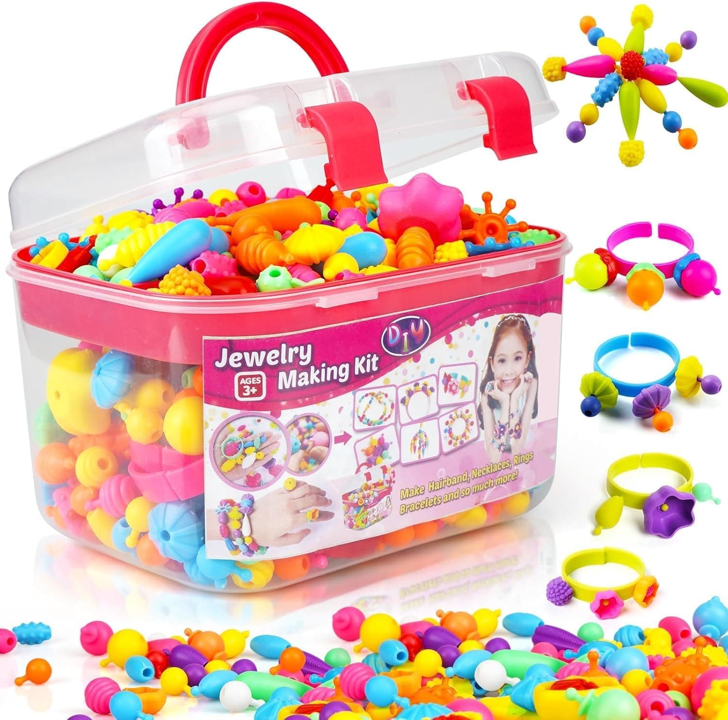 FUNZBO 520+ Snap Pop Beads - Jewelry Making Kit, Arts and Crafts for Kids Ages 4-8, Bracelet Necklace Ring Set