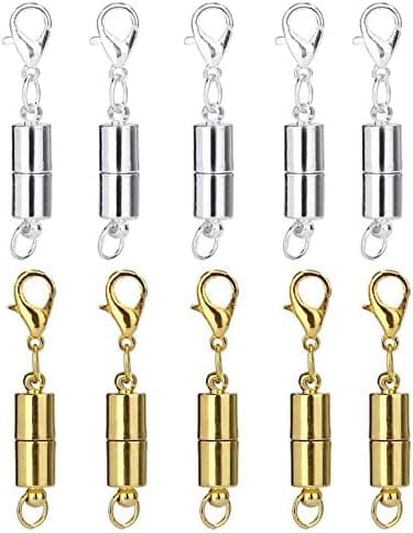 DNHCLL 10PCS Magnetic Jewelry Clasps, Lobster Clasp Converter for Necklace, Bracelet, Anklet Chains (Gold & Silver)