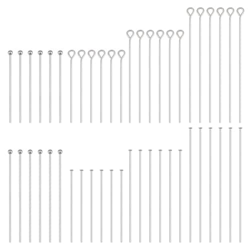PH PandaHall 560pcs 8 Styles 304 Stainless Steel Eye Pins 30mm 40mm 50mm Head Pins 22 Gauge Ball Head Pin Findings Open Eye Pin for Earring Bracelet Pendant Jewelry Making, Stainless Steel Color
