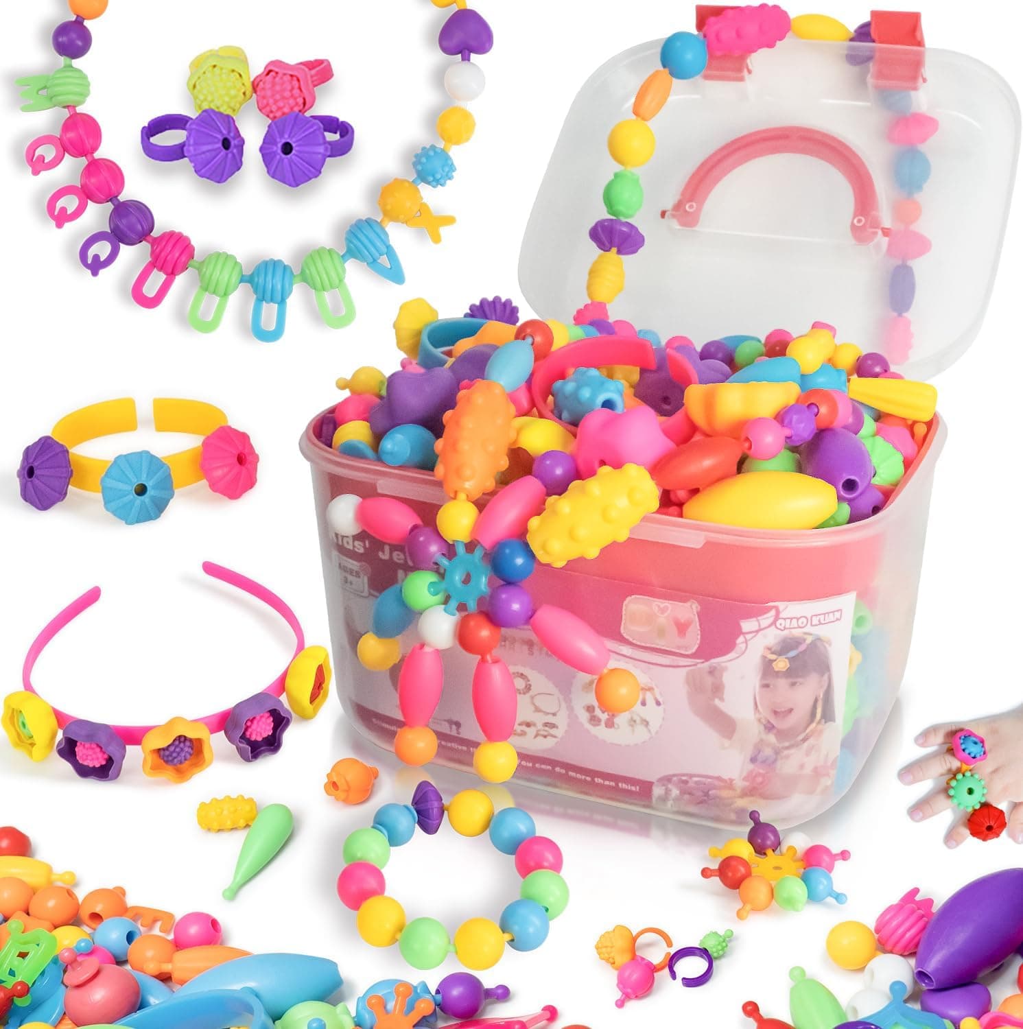 Atoymut 600Pcs Pop Beads, Jewelry Making Kits for Toddlers, Arts and Crafts Supplies for Kids Ages 4-8