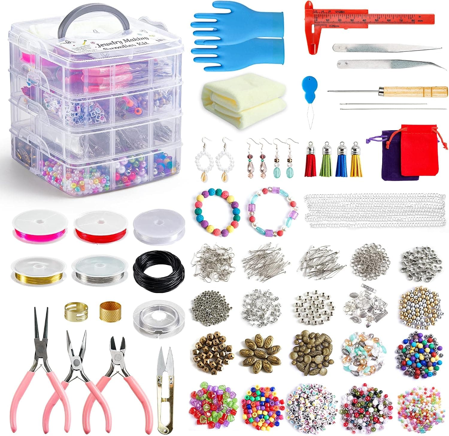 Inscraft Jewelry Making Kit, 1960 pcs, Supplies Includes Beads, Instructions, Findings, Wire for Bracelet, Necklace, Earrings