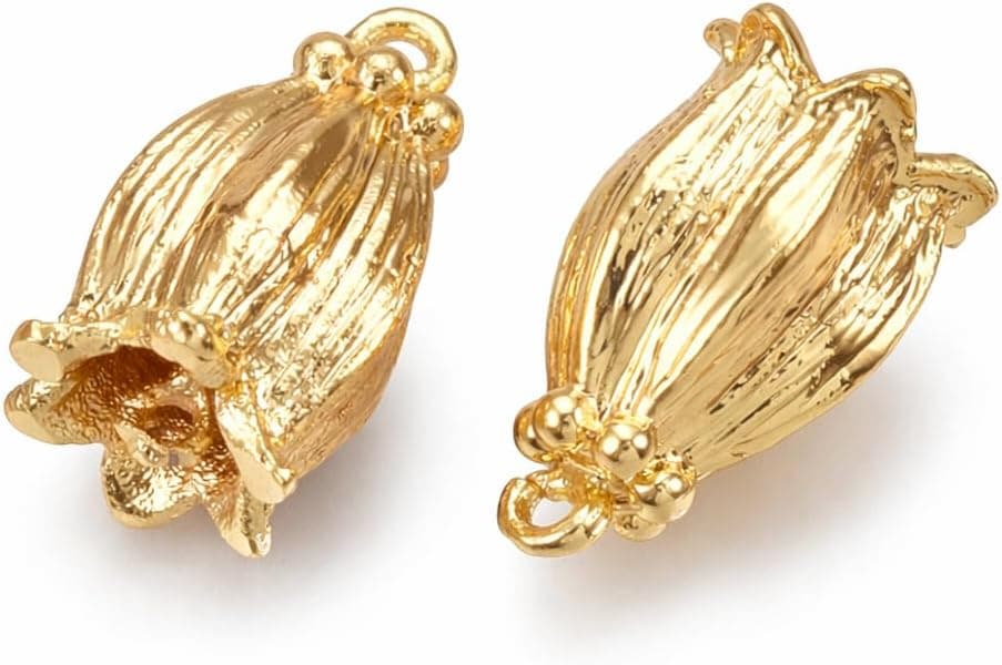 18k Gold Plated Brass Flower Connector Charms Jewelry Links with 2 Loops Bulk for Jewelry Making (13mm)