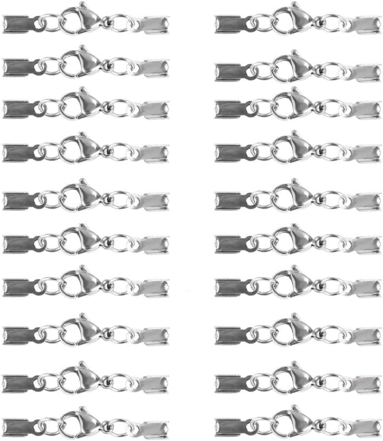 Symphonyw Lobster Claw Clasps with Cord Ends, 20pcs Stainless Steel Buckle Hook Fastener for Bracelets Necklaces