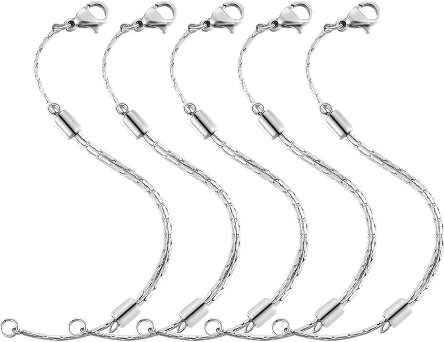 Stainless Steel Necklace Extender Chain Adjustable Silver Necklace Chain Extender with Lobster Clasp for Bracelet Jewelry Making (5 Pcs)