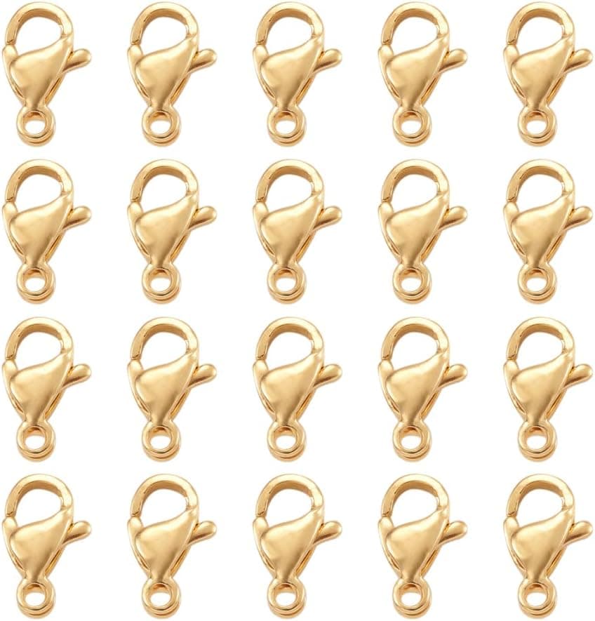 Craftdady 100pcs 18K Gold Lobster Claw Clasps Stainless Steel Fastener Hook Closure End Clasps 9x5mm for Jewelry Craft Key Chain Making