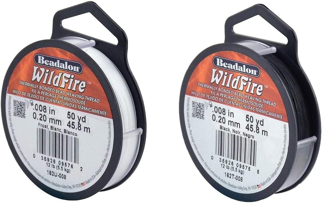 Bundle of 2 Colors: Beadalon Wildfire Beading Thread .008 Inch 50Yd Frost + 50Yd Black
