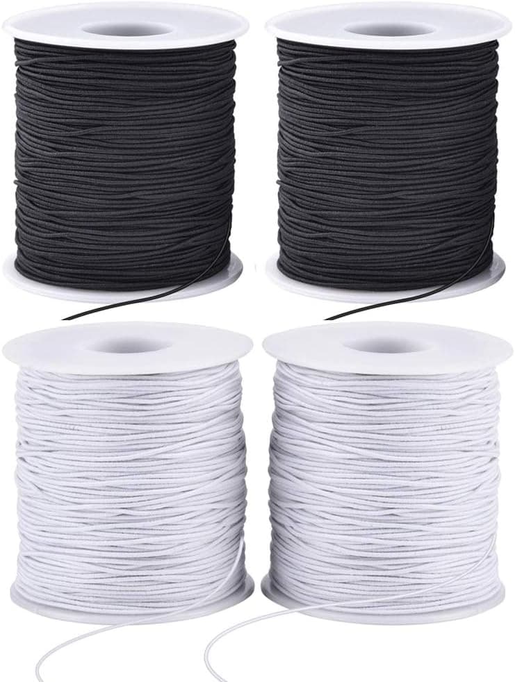 LUSTEMBER Stretchy String for Bracelets, 4 Rolls 1 mm Sturdy Elastic String Elastic Cord for Jewelry Making, Necklaces, Beading (2 Black + 2 White)