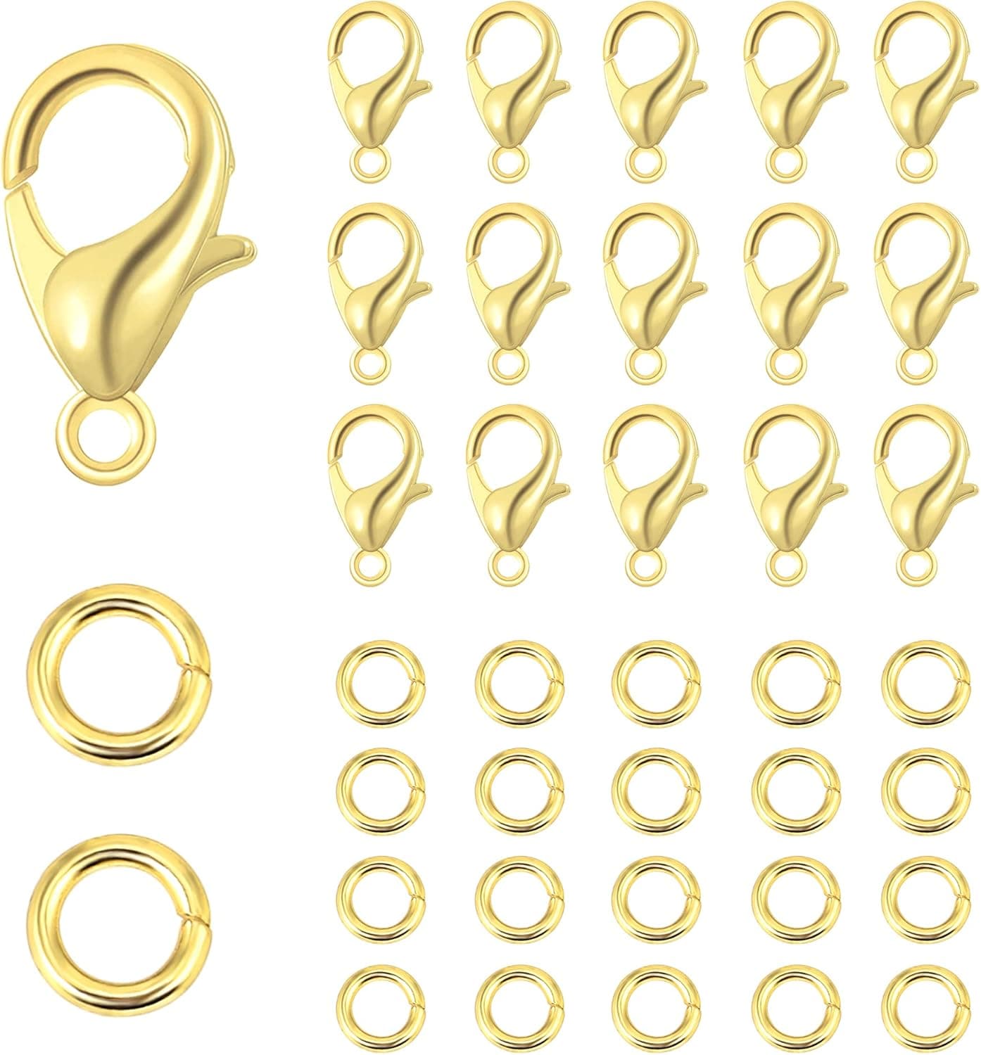 ALEXCRAFT Lobster Clasps for Jewelry Making, 150pcs 10mm Lobster Claw Clasps with Open Jump Rings (Gold)