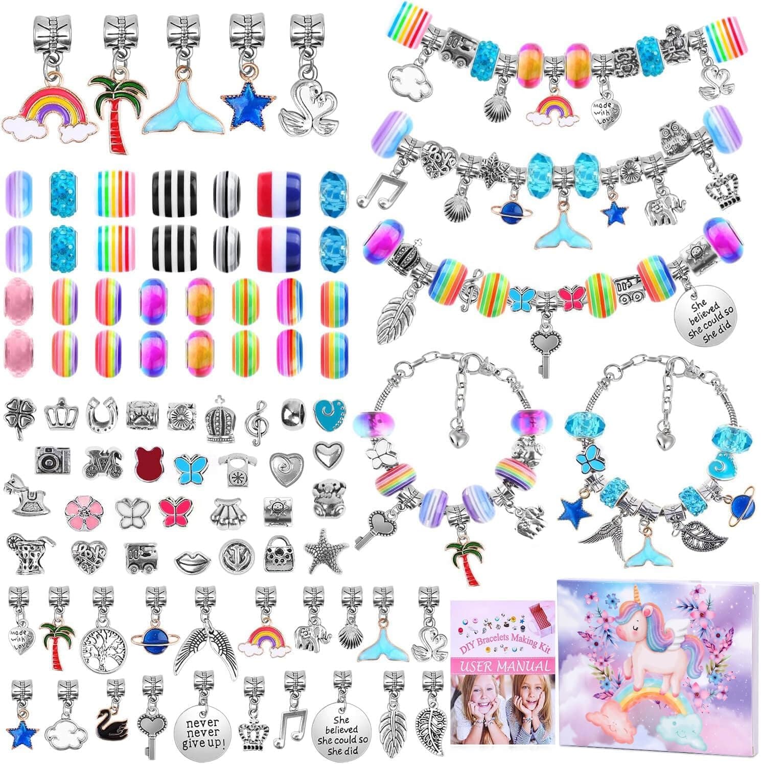 Flasoo Bracelet Making Kit, 85PCs Charm Bracelets Kit with Beads, Jewelry Charms, Bracelets for DIY Craft