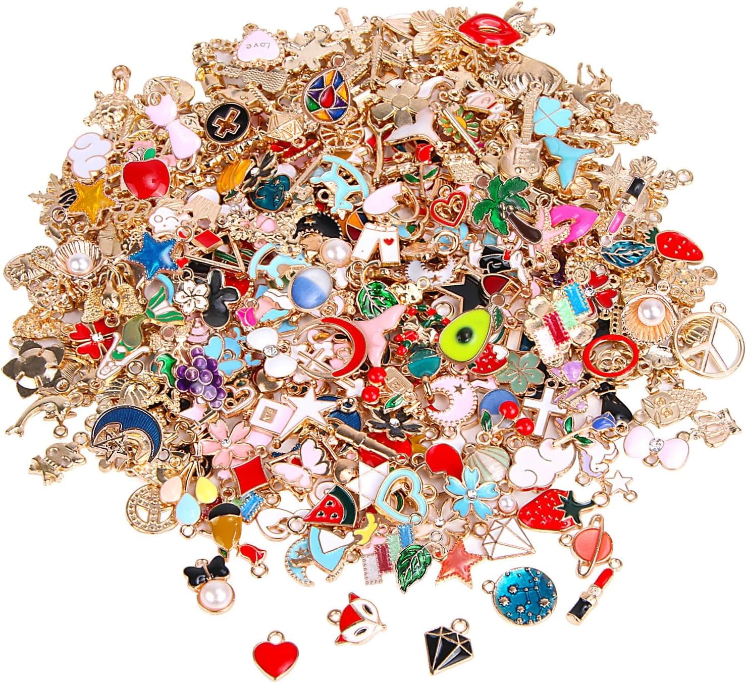 SANNIX 350Pcs Bracelet Charms Jewelry Making Charms Assorted Gold Plated Enamel Pendants for DIY Necklace Bracelet Earring