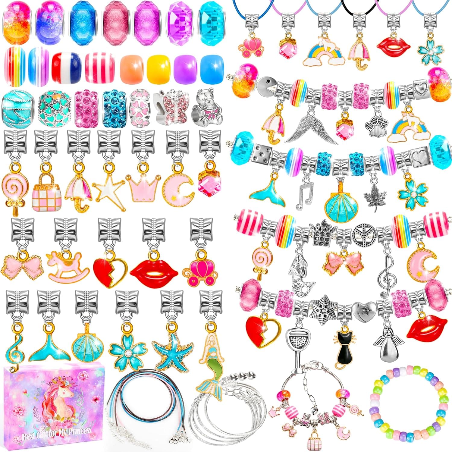 AMAZING TIME 130 Pcs Charm Bracelet Making Kit, Jewelry Toy for Girl Age 8-12 Beads Craft Set