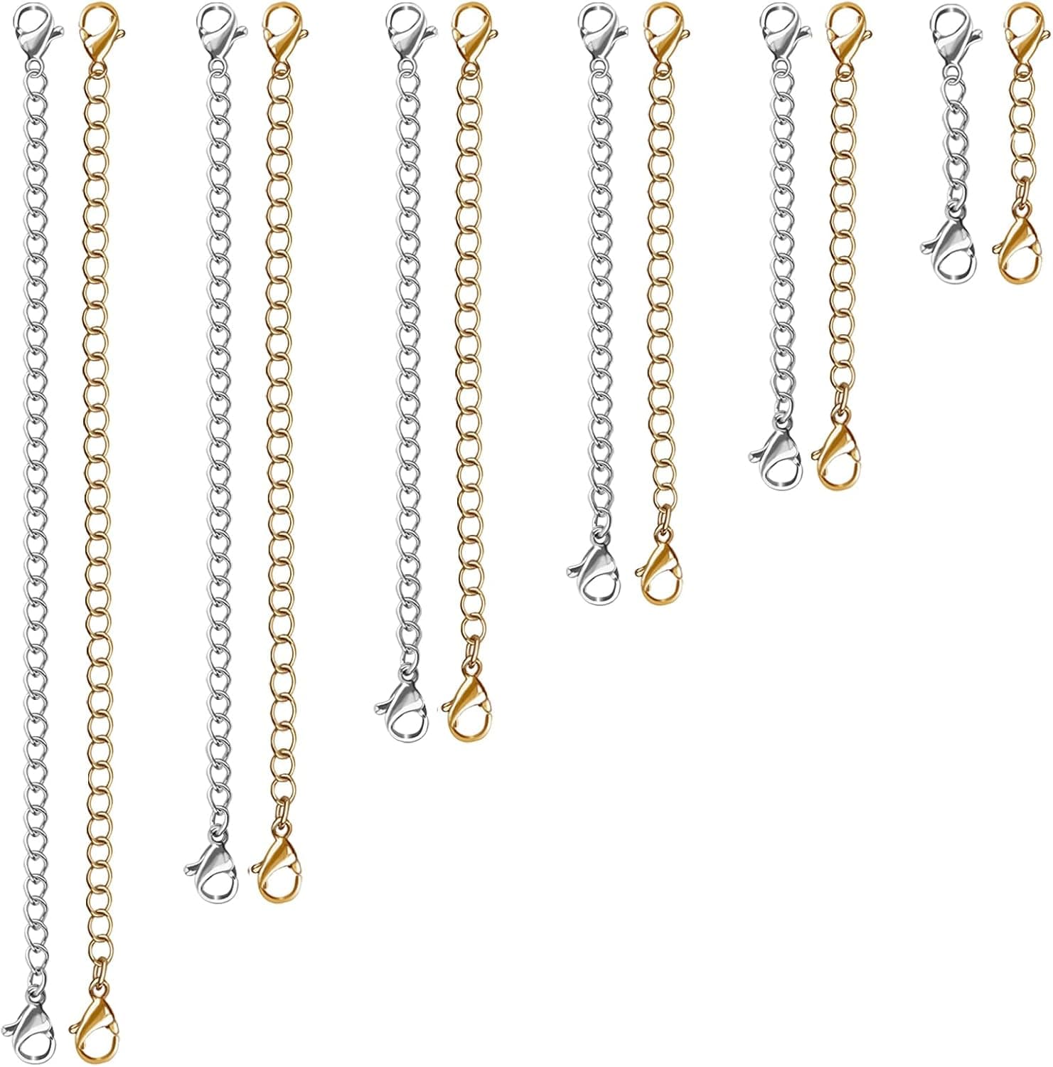 UUBAAR 12 PCS Necklace Extenders - Stainless Steel Necklace Extension Chain for Jewelry, Bracelets & Anklets (6 Gold & 6 Silver, 1"-6" Lengths)