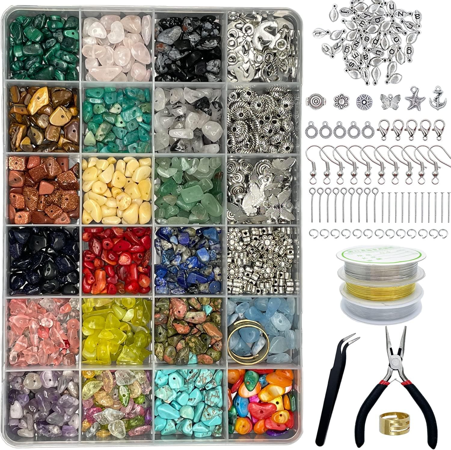 Xmada Jewelry Making Supplies Kit - 1587 PCS Beads, Crystal Beads, Jewelry Pliers, Beading Wire, Earring Hooks